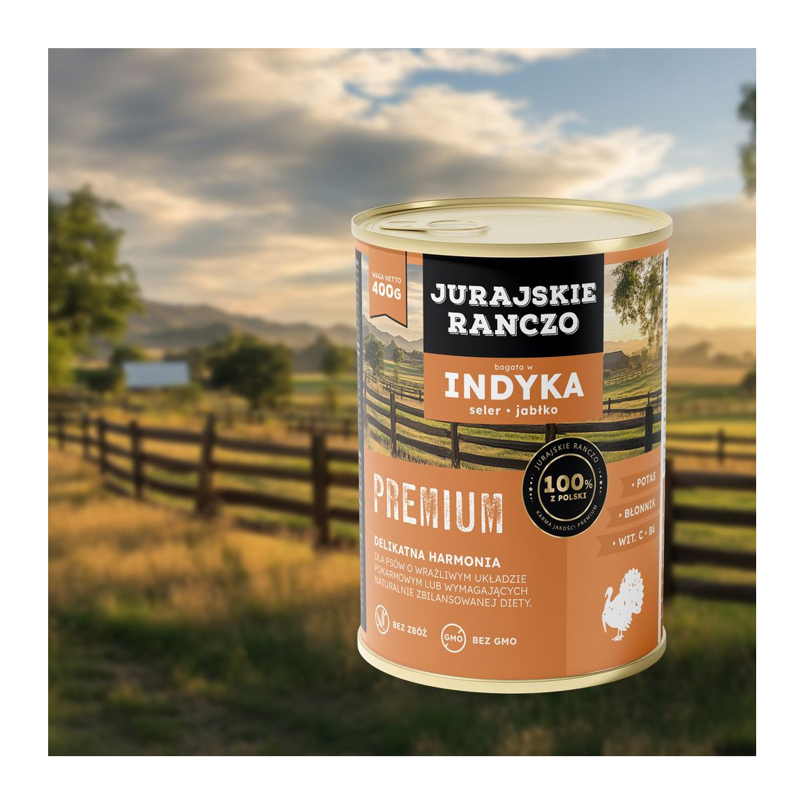 Jurajskie ranczo karma dla psów PREMIUM. Indyk z selerem i jabłkiem. 400g