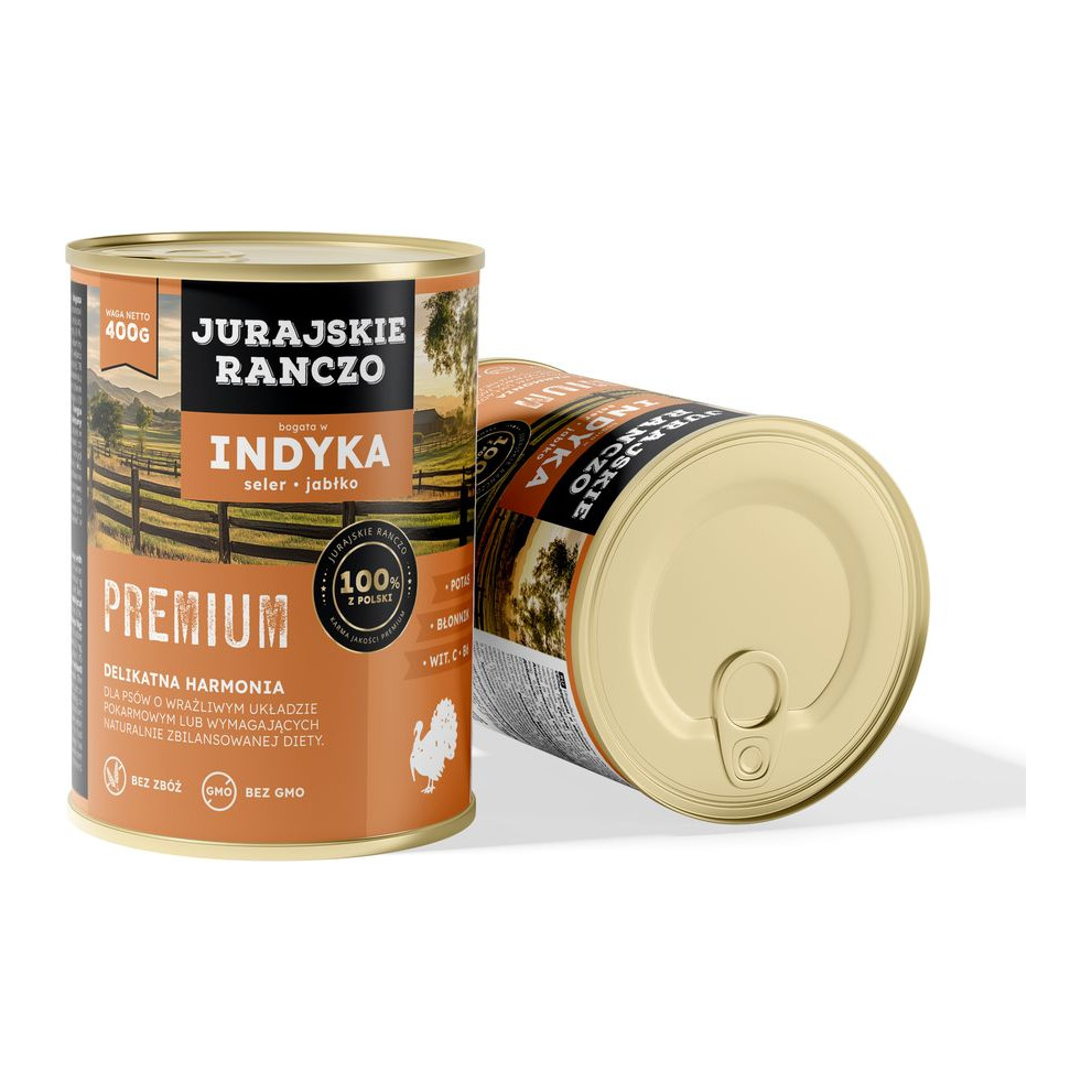 Jurajskie ranczo karma dla psów PREMIUM. Indyk z selerem i jabłkiem. 400g