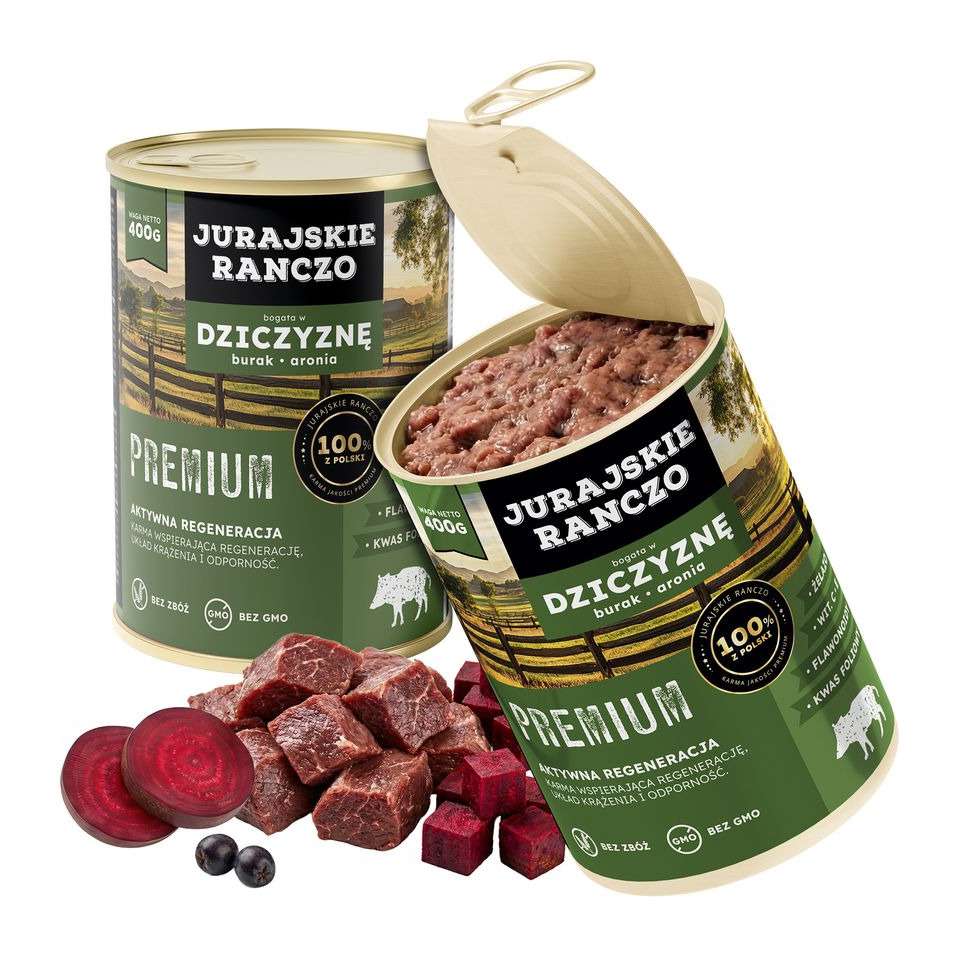 Jurajskie ranczo karma dla psów PREMIUM. Dziczyzna z burakiem i aronią. 400g