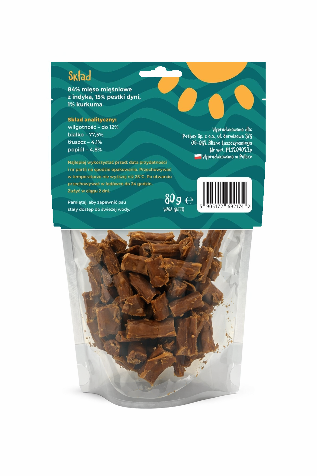 Mr. Bro Mniamki z indykiem, dynią i kurkumą – przysmaki dla psa, 80 g