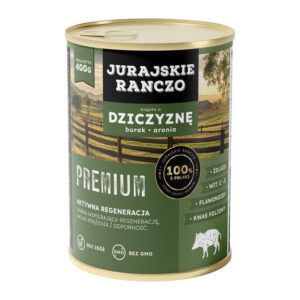 Jurajskie ranczo karma dla psów PREMIUM. Dziczyzna z burakiem i aronią. 400g