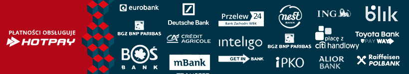 Banki dostępne w systemie HotPay: BOŚ Bank, Deutsche Bank, Przelew24, iPKO, Nest Bank, BGŻ BNP Paribas, ING, Millennium, Crédit Agricole, Inteligo, Citi Handlowy, Alior Bank, eurobank, Bank Pekao